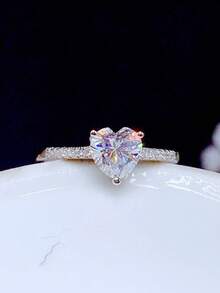 Women's Heart-Shaped Engagement Ring Made Of S925 Sterling Silver - White - View 6