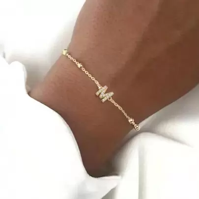 1pc Fashion Initial Stainless Steel Beaded Chain Bracelet For Women