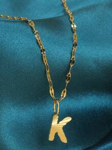 Magic Fish 1個金色不銹鋼唇形項鍊,附有a-z26英文字母吊墜,適用於名字首字母、情人節、新年贈禮 - 金黃色 - 查看 27