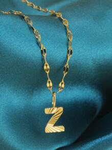 Magic Fish 1個金色不銹鋼唇形項鍊,附有a-z26英文字母吊墜,適用於名字首字母、情人節、新年贈禮 - 金黃色 - 查看 29