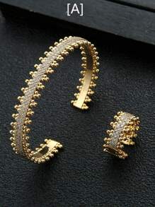2pcs/Set Sparkling Inlaid Personality Bracelet & Ring Set