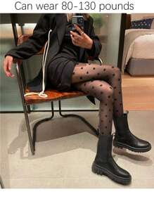 女性波點銀絲透明連褲襪,帶點紋路的性感亮光絲襪 - 黑色 - 查看 5