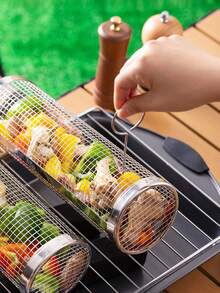 1入全不銹鋼煙熏網圓形滾動煽動管,適用於戶外燒烤 - 銀色 - 查看 2