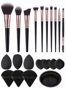 10支化妆刷套装+7个化妆粉扑+3个化妆海绵+1个清洁刷，化妆刷套装，化妆刷套装，化妆刷组合，化妆刷套装，全套化妆工具，化妆刷套装，全套化妆工具，化妆刷套装，化妆刷套装，化妆礼盒套装 - 彩色 - 查看 1