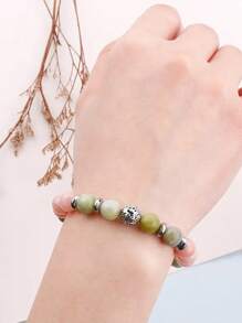 1 件时尚仿水晶和天然石不对称图案串珠减压手链，男女通用日常佩戴 - 彩色 - 查看 2