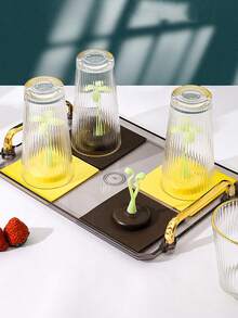 1入創意黃草形矽膠杯墊（隨機綠色植物圖案） - 黃色 - 查看 7