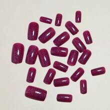 24pcs/Set Medium Long Full Cover Artificial Nails With Solid Color, Multi-Color Uv Gel & Glossy Finish For Women Press On Nails Nail Supplies - Purple - View 3