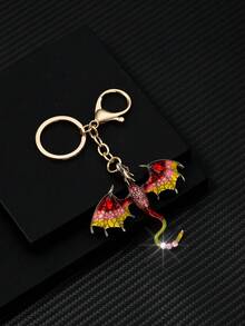 1pc Fashionable Dragon Ombre Polyresin Coated Rhinestone Glass Keychain For Men And Women - Ancient Golden Color - View 2