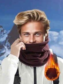 1pc Winter Outdoor Sports Windproof Fleece Reversible Thick Neck Warmer For Cycling, Skiing - Brown - View 1