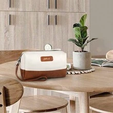 皮革便攜式防水零皮夾、盥洗包、化妝包、收納包和手拿包 - 米色 - 查看 5