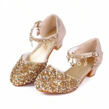 Girls Princess Shoes Sequins Sweet Bows High Heels Wedding Party Dress Shoes Dance Bright Diamond Cosplay Christmas Festival Shoes Pink Blue Purple Gold Silver - 金色 - 查看 4