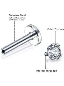 4入組/套方形、星形、心形和圓形唇釘與方晶鋯石組合 - 銀色 - 查看 3