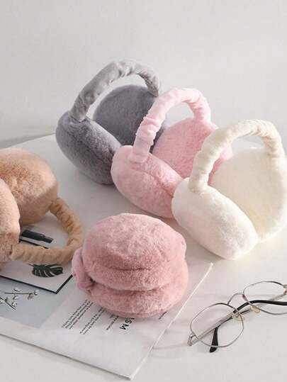 1個可折疊的可愛毛絨耳套,男女通用的便攜式冬季保暖耳套,防風防寒