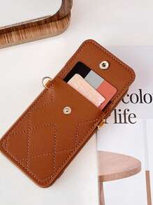 Card Holder For Phone Case 1pc Girls Rhombus Card Slot Phone Case, Compatible With IPhone 15 Pro Max & Compatible With Samsung - Beige - View 8