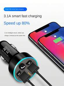Halo Car Mp3 Player Fm Transmitter Receiver Qc3.0 Car Charger With Fast Charging - Black - View 4