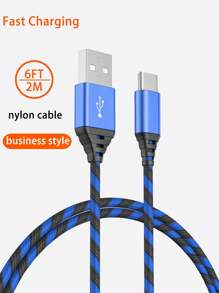 6英尺/2米usb C 2.4a快速充電線,usb A轉type C充電器線,尼龍編織兼容三星galaxy A10e A20 A50 A51 A71,s20 S10 S9 S8 Plus S10e,note 20 10 9 8,moto G7 G8 - 藍色 - 查看 1