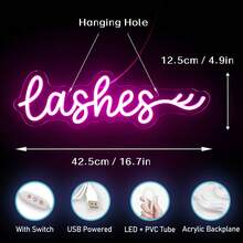 Lashes Neon Sign, Pink Neon Light Sign For Bedroom, Led Neon Sign Light For Wall Decor, Room Decor, Used For Eyelash Studio And Lash Salon Decoration - Pink - View 4
