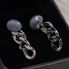 1pair Advanced & Fashionable Three Layers Chain Design Clip-On Earrings Without Piercing, Suitable For Daily Wear Of Girls - Silver - View 5