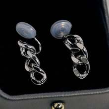 1pair Advanced & Fashionable Three Layers Chain Design Clip-On Earrings Without Piercing, Suitable For Daily Wear Of Girls - Silver - View 4