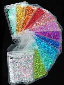 12 Packs/1 Set DIY Laser Four-Pointed Star Nail Art Sequins, DIY Jewelry Accessories, Crystal Glue Filled Sequins - Multicolor - View 7