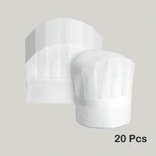 20 Pacotes de Toucas de Chef P, Adultos - Toucas Descartáveis Ajustáveis em Massa para Cozinha, Panificação, Festa de Pizza, Decorações de Festa Hibachi (Branco)