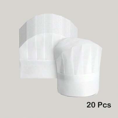 20 Packs Chef Hats For S, Adults - Bulk Adjustable Disposable Bakery Hats For Cooking, Baking, Pizza Party, Hibachi Party Decorations (White)