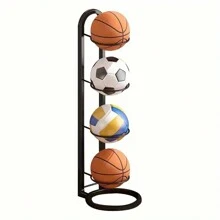 Black  Four Layer Ball Storage Rack, Basketball Display Rack, Portable Outdoor Ball Rack Bracket, Used For Basketball, Football, Volleyball - Black - View 3