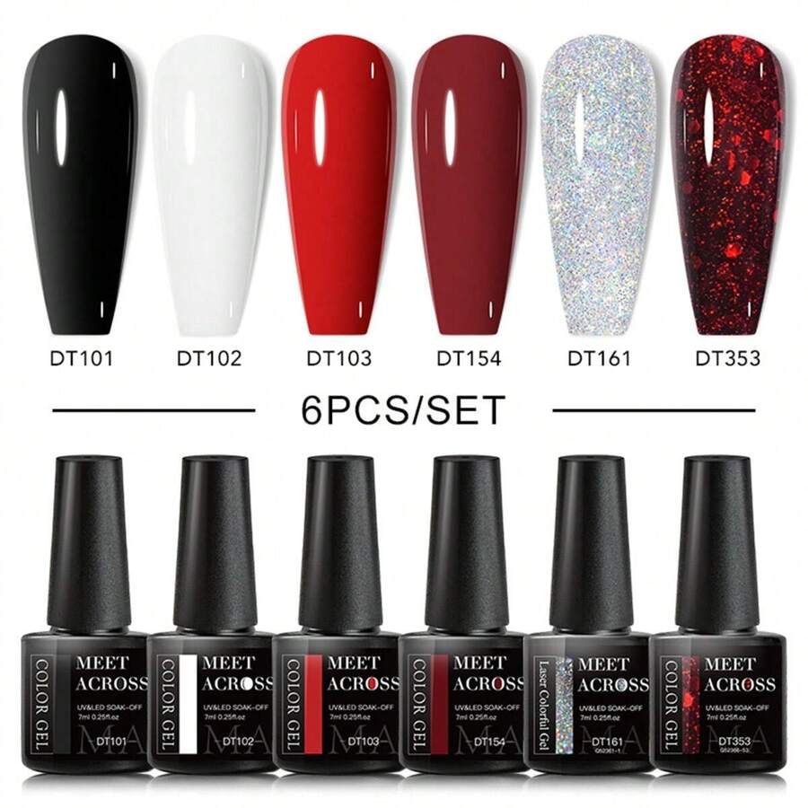 6Pcs/Set Color Gel Nail Polish Set Kit Glitter Autumn UV LED Nail Art Gel Varnish Semi Permanent Base Top Coat Nails