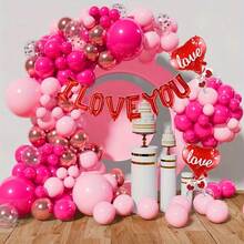 115入組情人節氣球裝飾套裝,包括紅色「我愛你」和心形酒杯造型塑料氣球、18/12/5英吋氣球和紅帶子,適用於情人節、紀念日、婚禮、訂婚、母親節等活動 - 彩色 - 查看 1