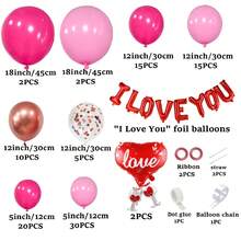 115入組情人節氣球裝飾套裝,包括紅色「我愛你」和心形酒杯造型塑料氣球、18/12/5英吋氣球和紅帶子,適用於情人節、紀念日、婚禮、訂婚、母親節等活動 - 彩色 - 查看 2