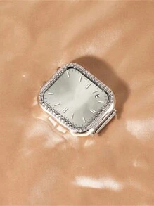 1个奢华双层镶钻水晶表壳，兼容 45mm 41 40 44 42，水钻PC材质，带边框保护，适用于Series 9 8 7 6 5 - 銀色 - 查看 3
