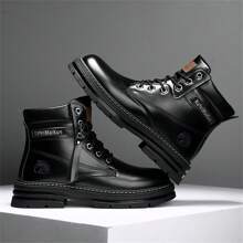 Men's Boots, Work Boots, Motorcycle Boots With Round Toe - Black - View 2