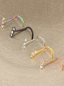 1只不鏽鋼20g鼻釘,鼻l形釘cz鑲嵌蛋白石鼻環鑽飾鼻環珠寶女性朋克禮物 - 黑色 - 查看 2