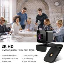 High Definition 2k Usb Computer Network Camera With Microphone For Meetings, Live Streaming, Office, Conference Room - Black - View 1
