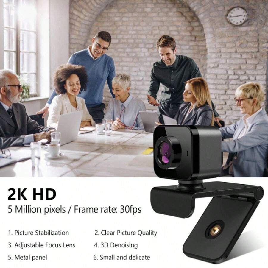 High Definition 2k Usb Computer Network Camera With Microphone For Meetings, Live Streaming, Office, Conference Room - Black - View 1