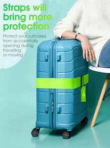 2 Packs Luggage Straps Set Adjustable Belts And Silicone Luggage Tags With Name ID Card, Suitable For All Types Of Bags & Suitcases, Suitcase Accessories, Travel Stuff, Green Travel Outfit Airport Kit Suitcase Labels Bag Accessories Travel Bag Essentials Airplane Essentials Luggage Cases - Green - View 2