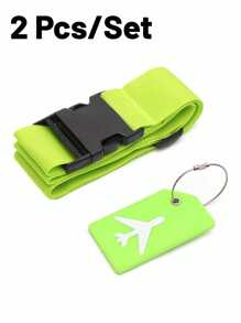 2 Packs Luggage Straps Set Adjustable Belts And Silicone Luggage Tags With Name ID Card, Suitable For All Types Of Bags & Suitcases, Suitcase Accessories, Travel Stuff, Green Travel Outfit Airport Kit Suitcase Labels Bag Accessories Travel Bag Essentials Airplane Essentials Luggage Cases - Green - View 5