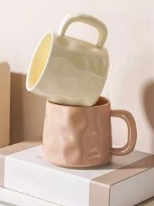 CMYD Studio 1pc 400ml Handmade Ceramic Coffee Mug, Asymmetrical Nordic Style Tea Cup, Suitable For Home, Bedroom, Office, Gift, Family Gathering