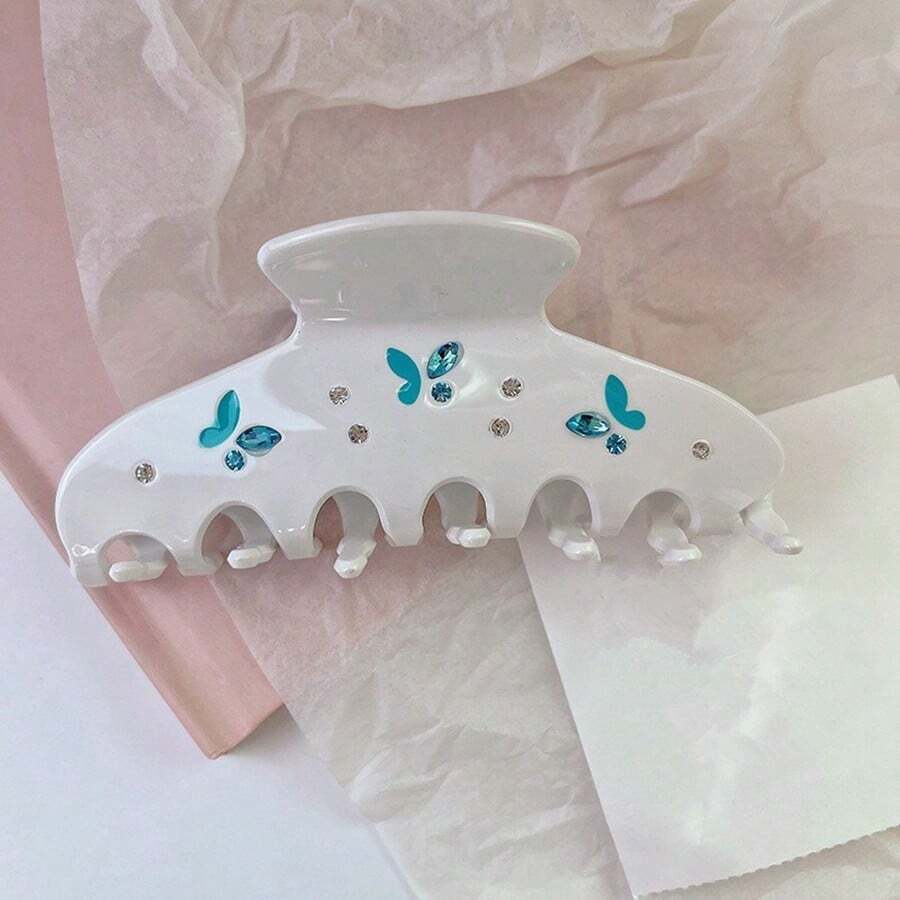 新款髮飾，莫里亞迪鑽石蝴蝶夾，優雅醋酸髮夾，髮髻托架，髮夾 - 白色 - 查看 1