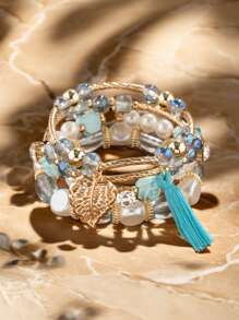 4 cái/bộ Châu Âu và Châu Mỹ Phong cách Đúng mốt Đơn giản , Cao quý Và Thanh lịch Nhiều lớp Hoa hồng Tua Ly Vòng tay cườm Đối với Quý cô , Lý tưởng Ngày lễ tình nhân Qủa tặng - B0054S - Xem 12