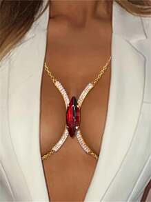 One Sexy Red Rhinestone Decorated Chain Chest Chain, Shiny Nightclub Bikini Jewelry - Red - View 1