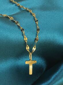 Magic Fish 1個金色不銹鋼唇形項鍊,附有a-z26英文字母吊墜,適用於名字首字母、情人節、新年贈禮 - 金黃色 - 查看 31