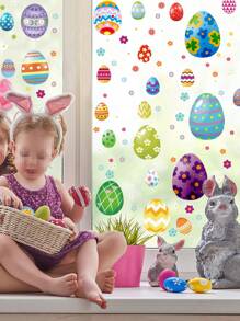 花朵复活节彩蛋窗贴、可移除彩蛋窗贴（用于复活节窗饰）、贴纸、墙贴、乙烯基贴纸（用于家居装饰）、春季装饰品（用于清新家居）、节日装饰贴纸（用于生日毕业典礼） - 彩色 - 查看 5