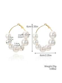 1對新款歐美時尚誇張幾何風格女款高級珍珠金屬圈形耳環復古串珠圓形耳環 - 5顆珍珠 - 查看 10