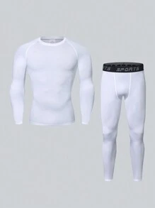 Conjunto deportivo de hombre de estilo novio con compresión elástica y transpirable, de secado rápido, apto para correr, baloncesto, ciclismo, etc. Cómodo conjunto de pantalón largo y manga larga de dos piezas