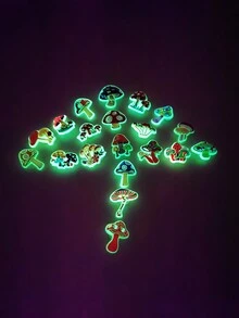 新品上市-可拆卸5個裝飾pvc扣釦,適用於透氣沙灘鞋。20入組彩色夜光蘑菇裝飾鞋扣,插入式扣釦。請參閱扣釦的詳細檢查圖片。 - 彩色 - 查看 6