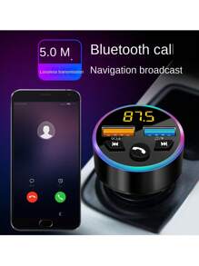 Halo Car Mp3 Player Fm Transmitter Receiver Qc3.0 Car Charger With Fast Charging - Black - View 2