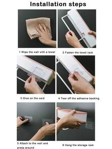 1pc Blue Bathroom Wall-Mounted Storage Rack With No Drilling, Including Toiletries Organizer, Towel Hanger, Suction Cup Storage Basket - Blue - View 9