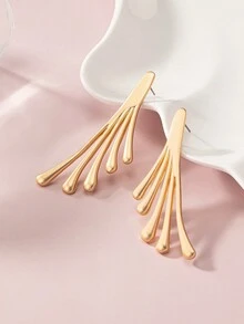 1對時尚個性簡約優雅復古卡通風格手掌＆臉型金屬耳針 - 金色 - 查看 2