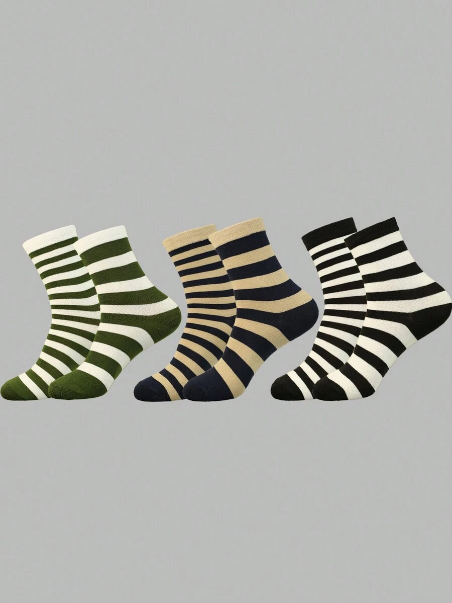 5對男士隨機發送的中筒袜,帶有陰陽設計的條紋袜 - 彩色 - 查看 1
